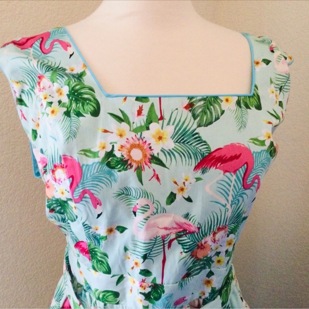 NEW 3X 4X LADY VINTAGE clothing cotton sateen pinup girl pink flamingo dress - Picture 2 of 4